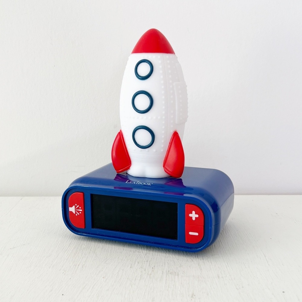 Lexibook‎ Alarm Clock Blue Rocket Ship Kids Digital Bedside Light Snooze